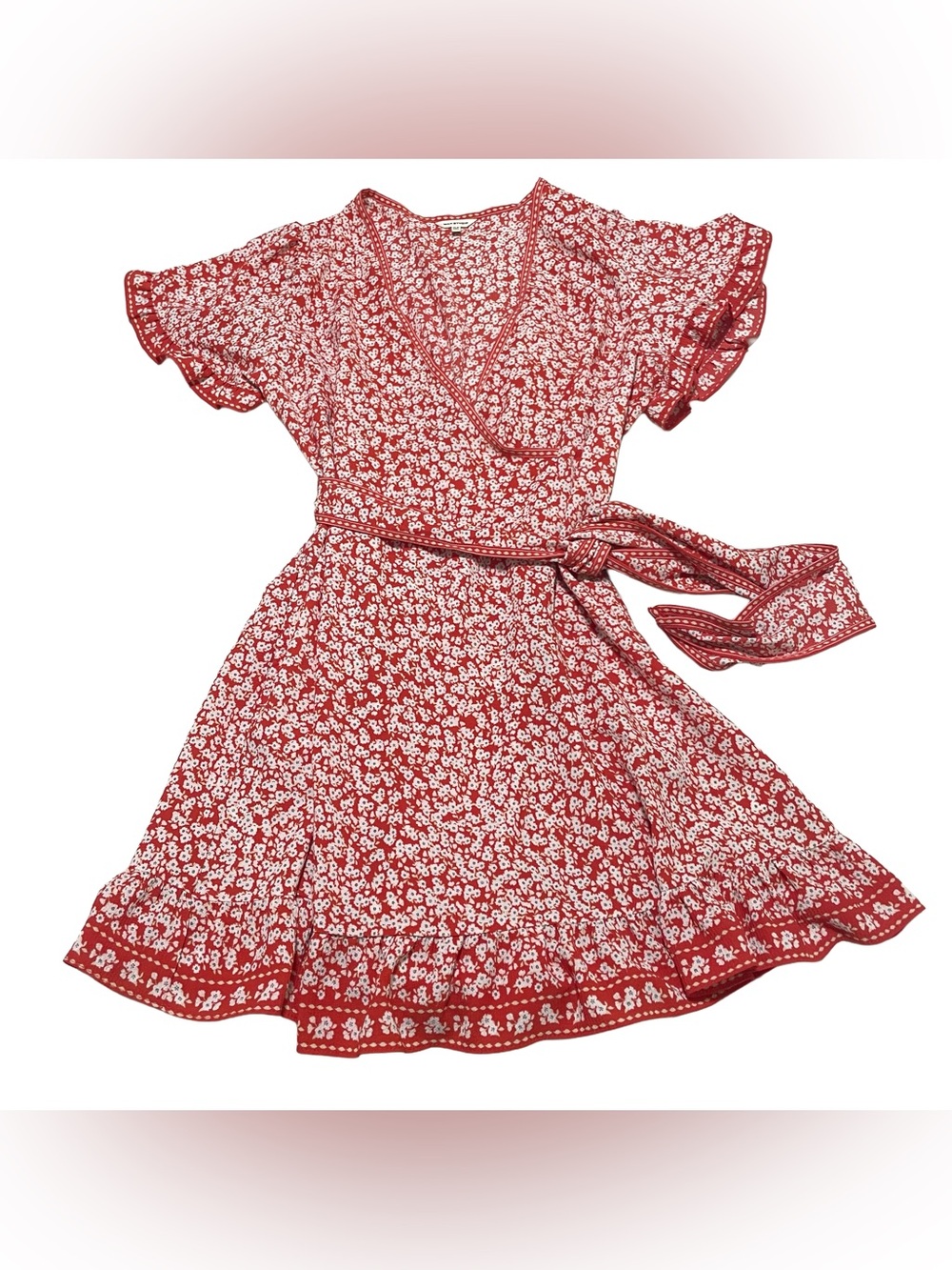 Max Studio Red Floral Dress with Tie Waist